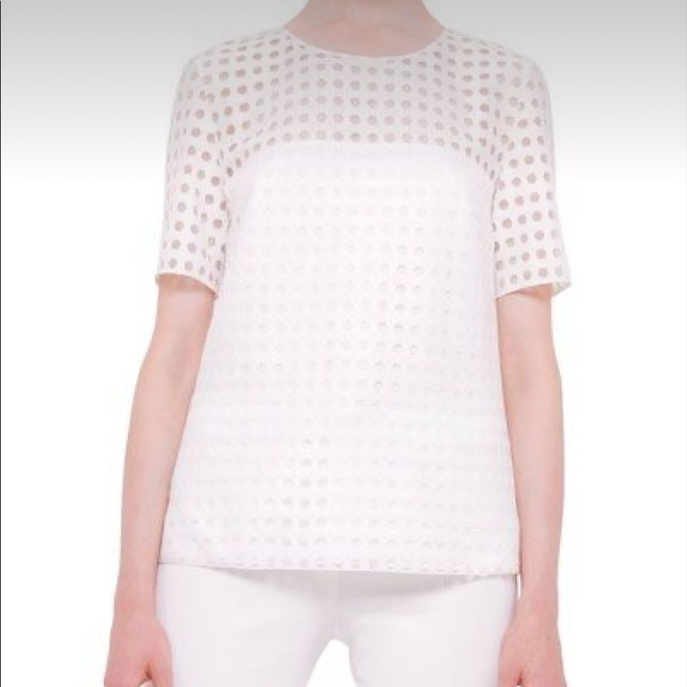 Akris Punto Mesh Dot Top in White Size: 6